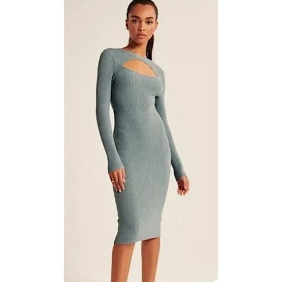 Abercrombie & Fitch Dresses & Skirts - Abercrombie & Fitch Bodycon Ribbed Sweater Cut-Out Midi Dress in Teal,Large Tall